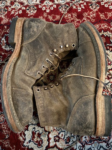 Photo by kinnikuman on April 6, 2026 of the White's MP-Sherman Toe Cap in C.f. Stead Tobacco Waxy Commander.
