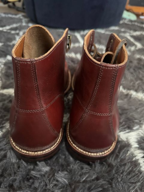 Photo by foughtthelaw on October 28, 2024 of the Grant Stone Brass Boot in Horween Color 8 Chromexcel.
