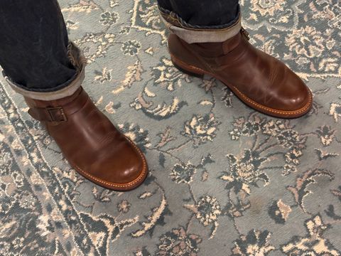 Photo by mulceber on March 26, 2025 of the John Lofgren Wabash Engineer Boots in Horween Natural Chromexcel.