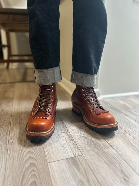 Photo by AlmightyRacko on December 20, 2024 of the Frank's Boots Lace-To-Toe in Wickett & Craig Tan Oiled Latigo.