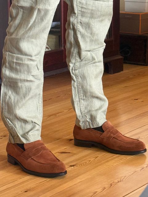 Photo by henkish on May 6, 2026 of the Skolyx Penny Loafer in C.F. Stead Polo Brown Janus Calf Suede.