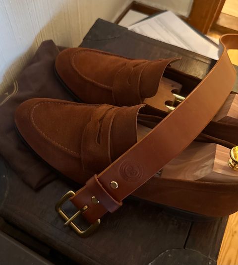 Photo by henkish on May 4, 2026 of the Skolyx Penny Loafer in C.F. Stead Polo Brown Janus Calf Suede.