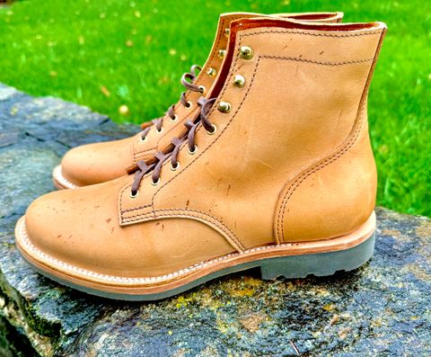 Photo by grantini on October 1, 2024 of the Oldspeed MFG Service Boot 6” in Horween Tan Latigo.