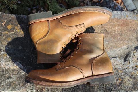 Photo by grantini on December 4, 2024 of the Oldspeed MFG Service Boot 6” in Horween Tan Latigo.