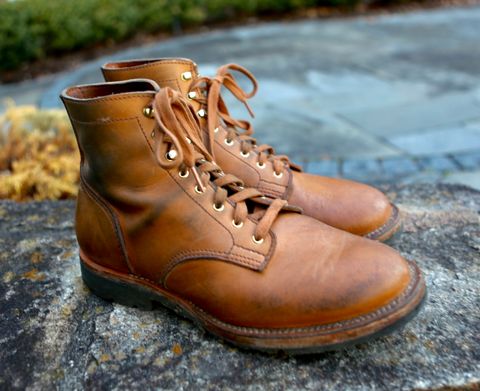 Photo by grantini on January 1, 2025 of the Oldspeed MFG Service Boot 6” in Horween Tan Latigo.