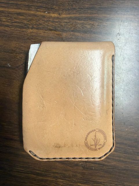 Photo by Phunt on July 24, 2026 of the Grounded Works Neo Wallet in Wickett & Craig Russet Traditional Harness.
