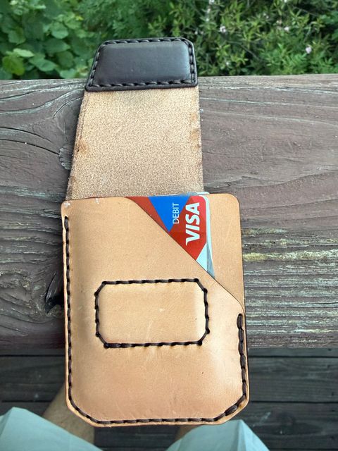 Photo by Phunt on June 25, 2026 of the Grounded Works Neo Wallet in Wickett & Craig Russet Traditional Harness.