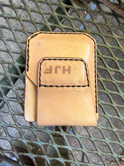 Photo by Phunt on July 9, 2026 of the Grounded Works Neo Wallet in Wickett & Craig Russet Traditional Harness.