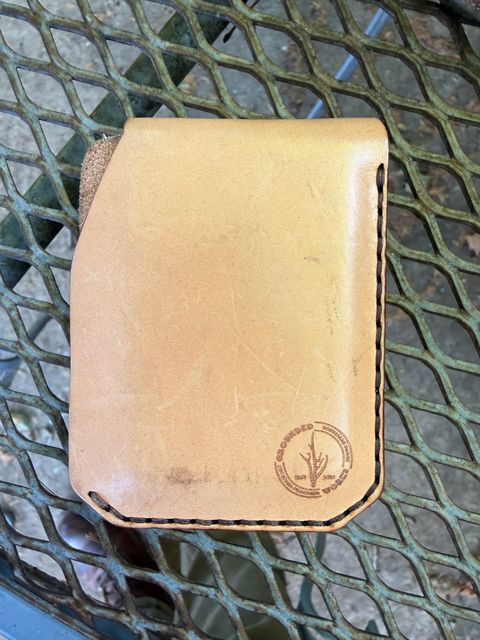 Photo by Phunt on July 9, 2026 of the Grounded Works Neo Wallet in Wickett & Craig Russet Traditional Harness.
