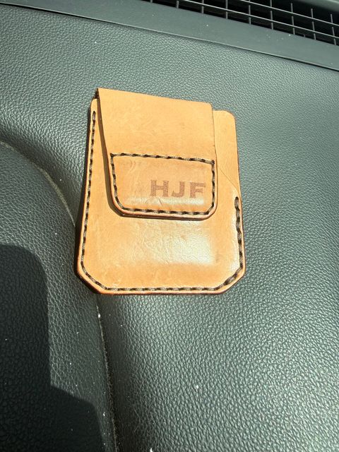 Photo by Phunt on July 17, 2026 of the Grounded Works Neo Wallet in Wickett & Craig Russet Traditional Harness.