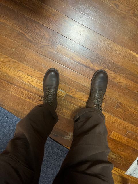Photo by peckinpaws on March 27, 2025 of the Viberg Service Boot in C.F. Stead Zulu Waxed Kudu.