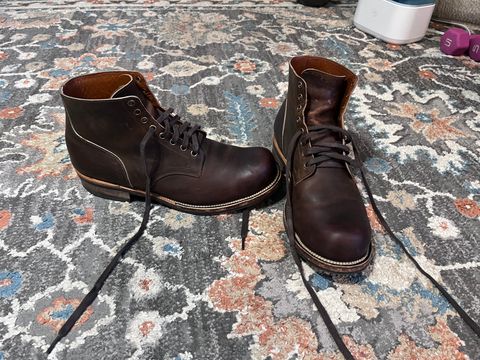 Photo by peckinpaws on March 18, 2025 of the Viberg Service Boot in Horween Golden Brown Predator.