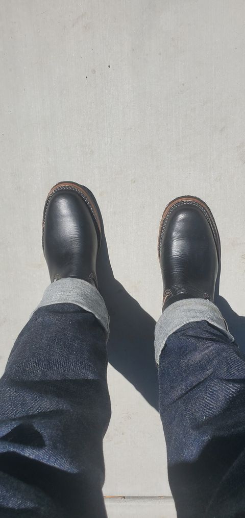 Photo by Jamesv on May 19, 2025 of the Wesco Mister Lou in Horween Black Chromexcel Horsehide.