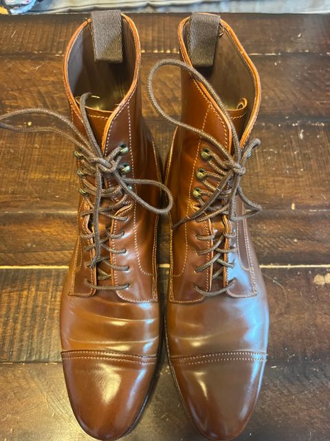 Photo by Gpittman9 on June 9, 2025 of the Carmina Cordovan Dress Boots Oscar in Horween Bourbon Shell Cordovan.