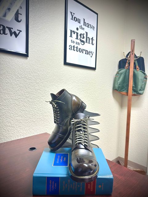 Photo by BlueBootCollective on July 13, 2026 of the Viberg Service Boot BCT in Horween Natural Cypress to Custom OD Green (self dyed)..