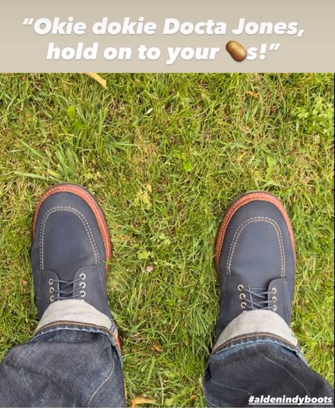 Photo by BlueBootCollective on July 9, 2026 of the Alden Indy Boot “Blue Bell” Edition in Horween Navy Nubuck.