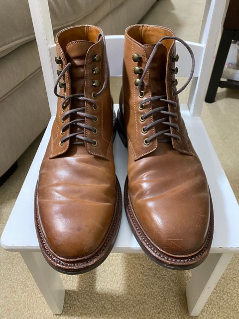 Photo by ZacharyQian on December 5, 2024 of the Grant Stone Edward Boot in Horween Unglazed Natural Shell Cordovan.
