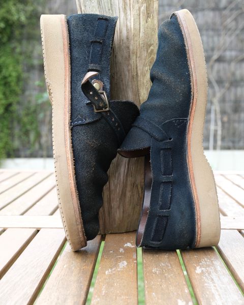 Photo by Clemmach on April 5, 2026 of the Oak Street Bootmakers Country Loafer in Horween Natural Indigo Chromexcel Roughout.