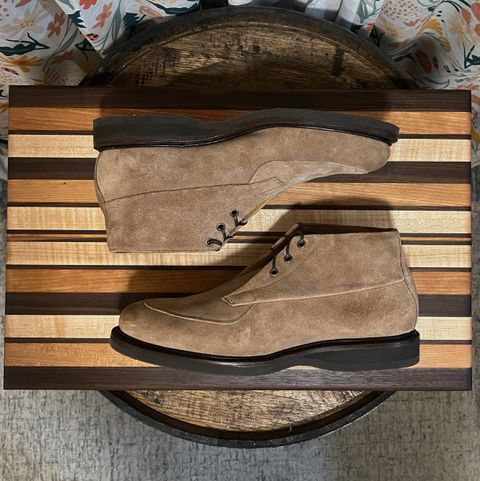 Photo by neogeo on October 4, 2025 of the Viberg Bernhard Boot in Eco Veg Fallow Suede Roughout.