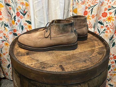 Photo by neogeo on December 6, 2025 of the Viberg Bernhard Boot in Eco Veg Fallow Suede Roughout.