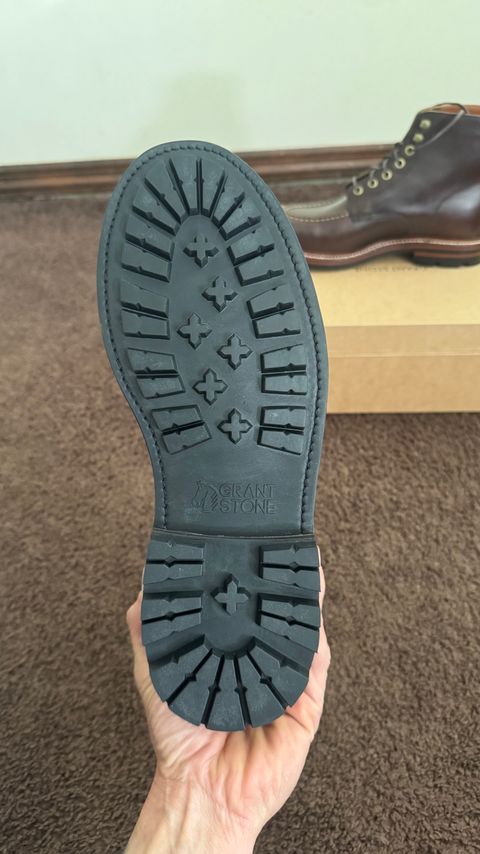 Photo by Josephjay21 on April 23, 2025 of the Grant Stone Brass Boot in Horween Crimson Chromexcel.