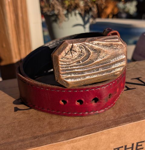Photo by undertension on December 2, 2025 of the Self-Made Picket Belt in Wickett & Craig Crimson Double Stuffed.