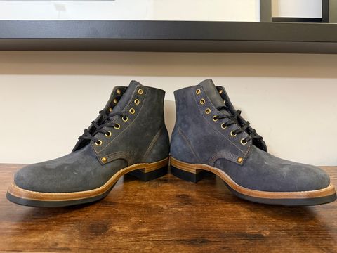 Photo by Shabazkilla on October 9, 2025 of the Iron Boots The Great Escape in Horween Navy Chamois Roughout.