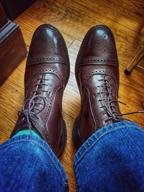 Photo by BootScootBougie on October 3, 2025 of the Allen Edmonds Hamilton in Weatherproof brown.
