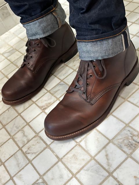 Photo by Sober_And_Faded on June 6, 2026 of the Wolverine 1000 Mile Plain-Toe Boot in Horween Brown Chromexcel.