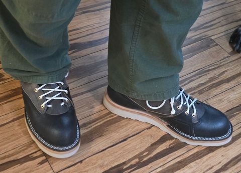 Photo by gtealcr on May 9, 2026 of the Nicks X Stitchdown The Bromley in Horween Pacific Waxed Flesh & Horween Light Grey Cypress.