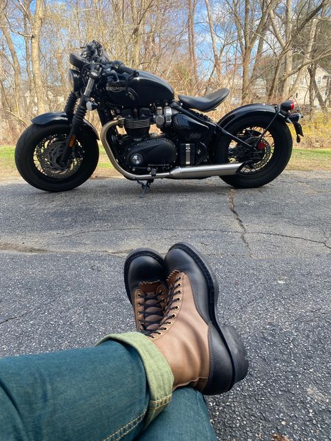 Photo by Fardad on April 14, 2025 of the White's x Division Road LTT Logger 375 in Horween Natural Chromexcel & Horween Black Waxed Flesh.