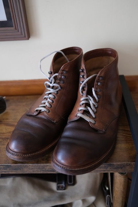 Photo by Fardad on March 5, 2025 of the Alden Plain Toe Boot in Horween Natural Chromexcel.