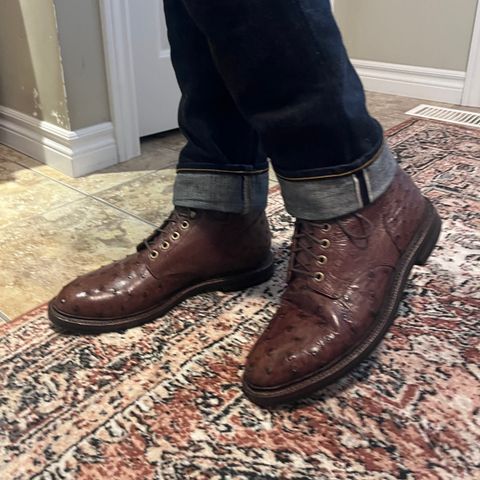 Photo by m4sonrj on March 28, 2025 of the Grant Stone Diesel Boot in Kango Tobacco Ostrich.