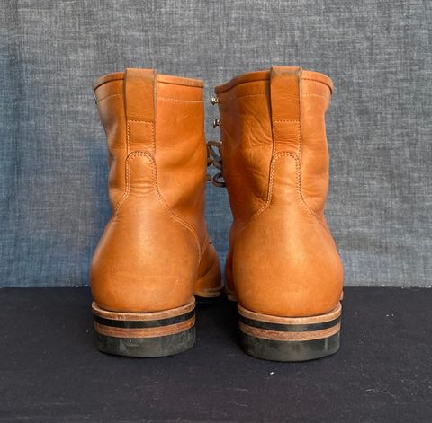 Photo by MMcC on February 5, 2025 of the Skuce Shoes 8" Derby Boot MTO in Horween Natural Dublin.