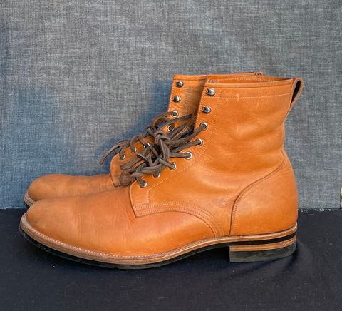 Photo by MMcC on February 5, 2025 of the Skuce Shoes 8" Derby Boot MTO in Horween Natural Dublin.