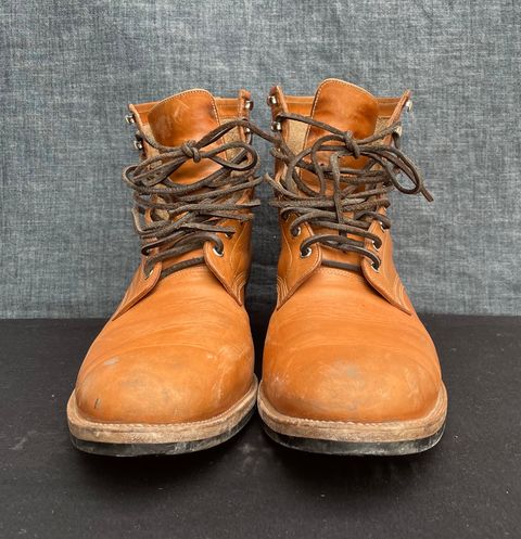 Photo by MMcC on March 5, 2025 of the Skuce Shoes 8" Derby Boot MTO in Horween Natural Dublin.