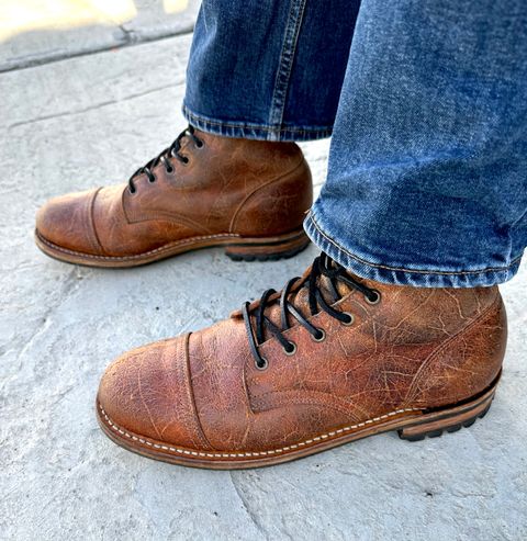 Photo by Mario357 on November 27, 2025 of the Truman Cap Toe Boot in C.F. Stead Coach Rambler.