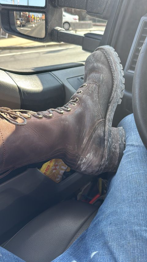 Photo by cleofus on April 10, 2025 of the Nick’s Handmade Boots Builder Pros in 1964 Mahogany.
