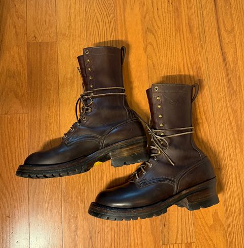 Photo by cleofus on July 7, 2026 of the Nick’s Handmade Boots Builder Pros in 1964 Mahogany.