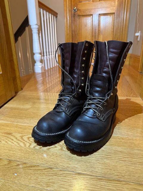 Photo by cleofus on October 26, 2025 of the Nick’s Handmade Boots Builder Pros in 1964 Mahogany.