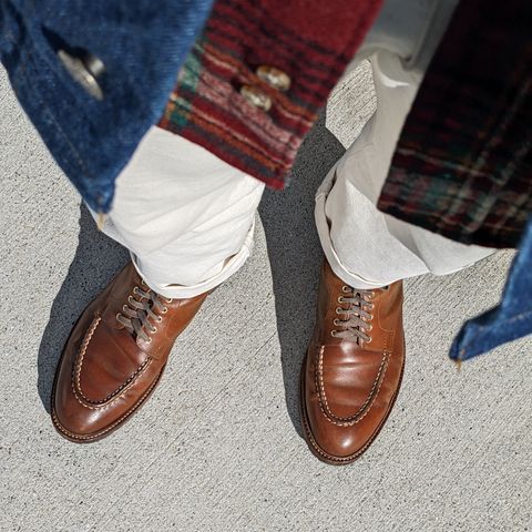 Photo by booty on March 13, 2025 of the Joe Works Shoemaker Apron Derby in Shinki Whisky Shell Cordovan.