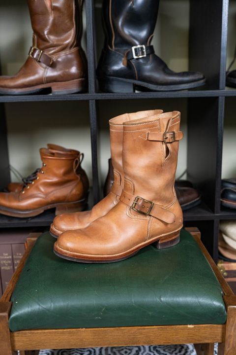 Photo by almostvintagestyle on April 8, 2025 of the Briselblack The Keeper 'Type 2' Engineer Boot in Maryam Natural Horsebutt.