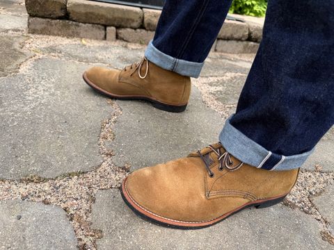 Photo by beerdlife on July 20, 2026 of the Red Wing Merchant in S.B. Foot Olive Mohave Roughout.