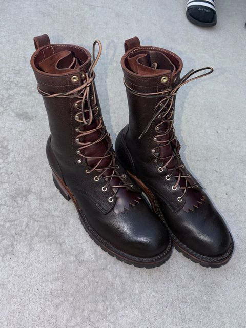 Photo by ValArb on June 14, 2026 of the Frank's Boots Type 2 Highlander in Seidel Chocolate Oil Tan Roughout.