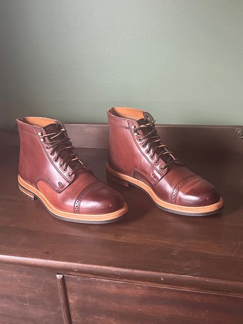 Photo by lopsided_buffalo on January 31, 2024 of the Rancourt & Co. Porter Boot in Horween Espresso Shell Cordovan.