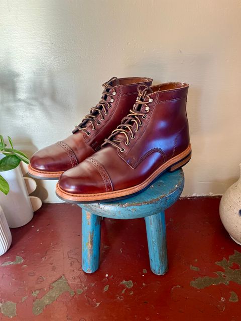Photo by lopsided_buffalo on December 12, 2024 of the Rancourt & Co. Porter Boot in Horween Espresso Shell Cordovan.
