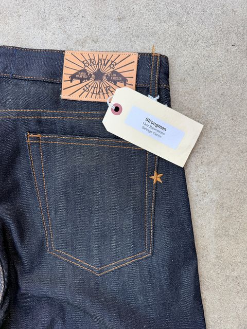Photo by manco on July 25, 2026 of the Brave Star Strongman in 13 Oz “Brownstone” Raw Selvedge Denim (100% Cotton).