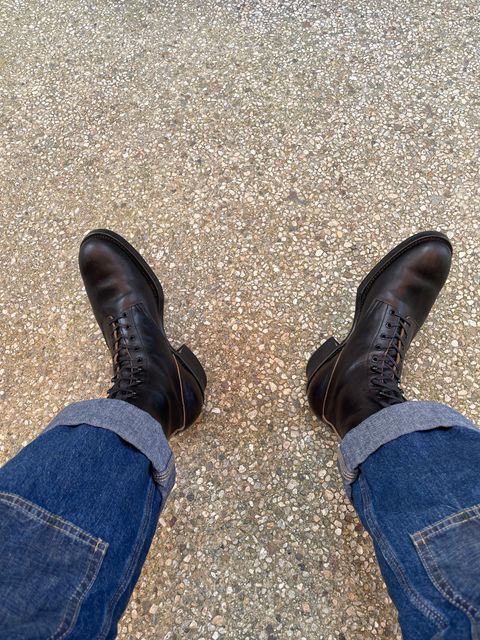 Photo by RobinsonCrusoe on May 4, 2026 of the Rolling Dub Trio Griffin 8.5" Plain Toe Boots in Hand Dyed Black Italian Horsebutt.