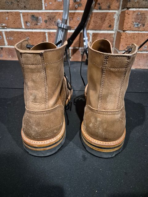 Photo by aussiebootlover on November 5, 2024 of the Oak Street Bootmakers Trench Boot in Maryam Cullata Cavallo Reverse Horse Rump.