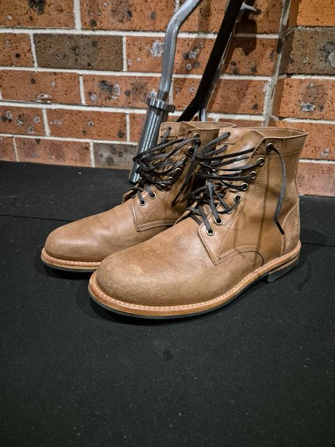 Photo by aussiebootlover on November 5, 2024 of the Oak Street Bootmakers Trench Boot in Maryam Cullata Cavallo Reverse Horse Rump.